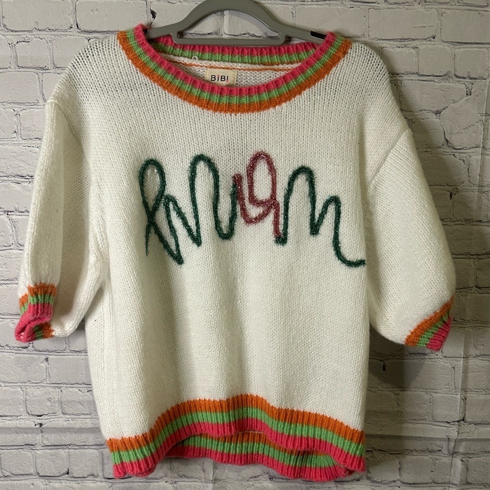 NWT BiBi Mom embellished Short Sleeve Sweater XLARGE